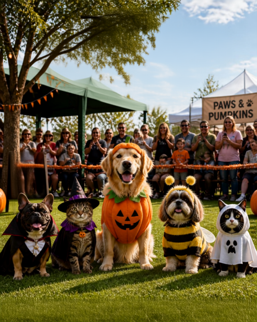 Dogs and Cats get dressed up in Halloween costumes by their owners and get voted winner at the Horseshoe Harvest Hangout.